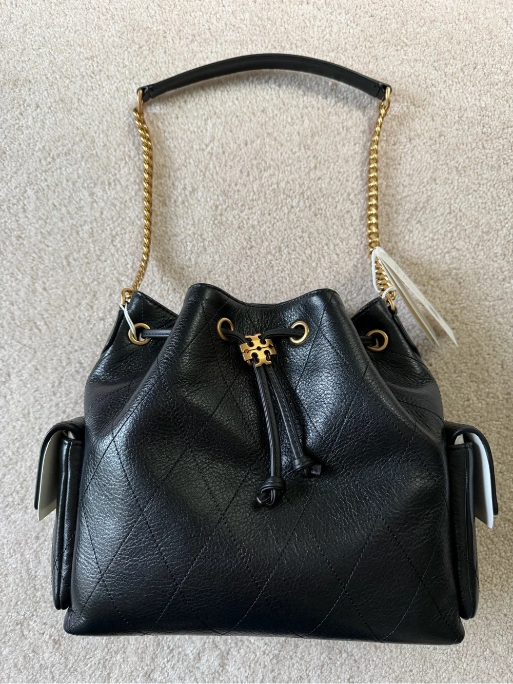 NWT Tory Burch Black Charlie Drawstring Bag